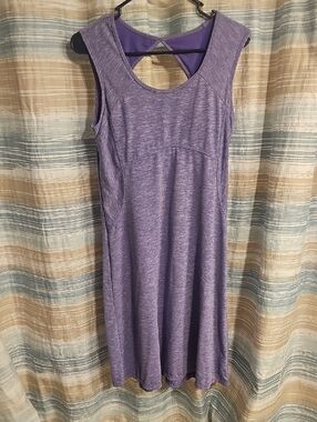 Prana Calico Purple Knit  Dress W/ Keyhole Back And Shelf Bra